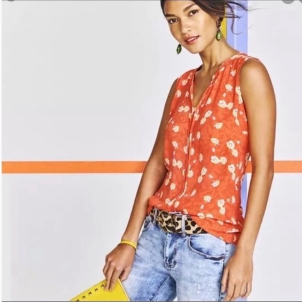 CAbi Vital Wildflower Sleeveless Floral Top Blouse Size S